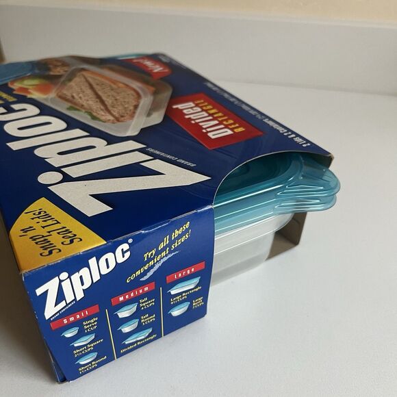 Ziploc DIVIDED Food Containers Snap 'n Seal Lids 2001 NEW USA Blue Pack Of 2 - Picture 4 of 4